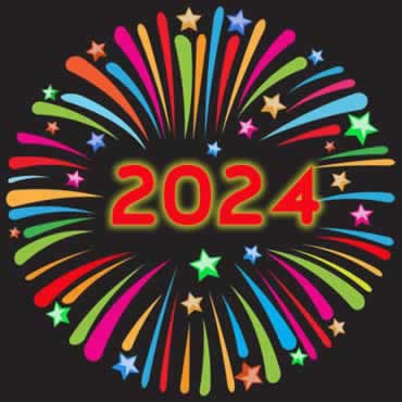 Immagine per augurare con 2024 e fuochi artificiali colorati per un bel nuovo anno
